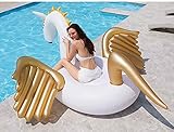 Gcxzb Schwimmreifen Goldene Pegasus-Tierhalterungen Erwachsene übergroße schwebende Entwässerung auf dem schwimmenden Bett Einhorn-Flügel-Badering geeignet für Innen- und Außenp