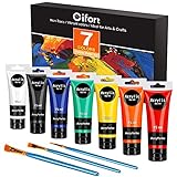 Gifort Acrylfarben Set mit 3 Pinsel, 7 Farb-Pigmenten je 75ml, Acrylfarben auf Wasserbasis für Steine, Holz, Keramik, Papier und Leinwand, Acryl Farben Set für Kinder, Erwachsene, Bastler,