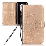 Kompatibel mit LG Leon 4G LTE C40 H340N Hülle Strass Diamant Schmetterling Blume Glitzer Handyhülle Pu Leder Folio Flip Wallet Hülle Brieftasche Etui Schutzhülle Lederhülle Handytasche G