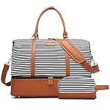 Sucipi Reisetasche Damen, Weekender Groß Canvas PU-Leder Handgepäck Kliniktasche (XL 53 x 37 x 23 cm) mit S