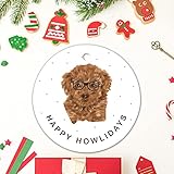 Dog Art Happy Holiday Weihnachts-Ornament Hund in schwarzer Brille, Geburtstagsgeschenk, Ideen, Elch, Ornamente mit Beutel, festlich, Comic für das erste W