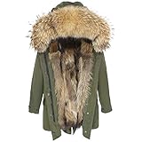 Lea Marie Damen Luxury Parka XXL Kragen aus 100% ECHTPELZ ECHTFELL Jacke Mantel Fuchspelz Innenfutter (M, Khaki)