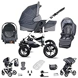 Friedrich Hugo Hamburg | 3 in 1 Kombi Kinderwagen Komplettset | Luftreifen | Farbe: Grey & Grey L