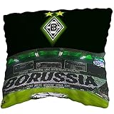 Borussia Mönchengladbach Wende-Kissen Borussia-Park 40x40 Schwarz Weiß Grün Fußball Die Fohlen-Elf VfL 1900 Bundesliga Fankissen Kuschelkissen Dekokissen Kopfkissen Meister Polster z. Bettw