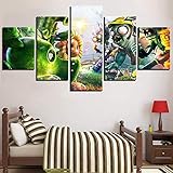Erik Xian Wandkunst Fotos Home Decor 5 Stücke Bean/Blumen/Pflanzen vs Zombies Leinwand Malerei Wohnzimmer HD Gedruckt Cartoon Spielloser Rahmen Poster (Color : 83708)