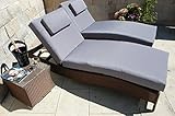 Ragnarök-Möbeldesign PolyRattan Sonnenliege DEUTSCHE Marke - EIGNENE Produktion - 8 Jahre GARANTIE auf UV-Beständigkeit Polster Tisch + Glasplatte 2 Sonneliegen Set Belastbar 180Kg braun Gartenmöb