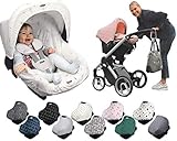 DOOKY HOODY Style UV+ Universal Verdeck für Maxi Cosi Cabrio / CabrioFix / Pebble / Citi, Römer und andere Babyschalen Gruppe 0+ als Sonnenschutz / Sonnenverdeck (Grey Stars)
