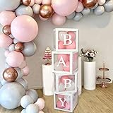 Babyparty-Dekorations-Box-Kit - 4-teilige weiße transparente quadratische Babyparty-Boxen, einschließlich BABY-Buchstaben für Mädchenjungen für Themenpartyzubehör Dekoration / Geburtstag / Babyparty