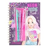 Depesche 11484 TOPModel - Neon Doodle Malbuch-Set, Ausmal-Buch mit 30 Seiten dunklem Papier und Neon-Outlines, inkl. Stickern und 3 Neon-G