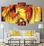 5 Teile Bild Auf Leinwand Leinwandbilder Phoenix aus der Asche Gerahmt Wandkunst Tapete Dekorative Wandbild Für Wohnzimmer Home Decor 100X55 cm (Mit Rahmen)