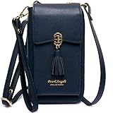Pearl Angeli Damen Handy Umhängetasche, Handytasche zum Umhängen Geldbörse, 11 Kartenfächer Brieftasche Schultergurt, PU Leder Handygeldbörse Crossbody, Handy unter 6,5 Zoll (blau)