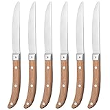 WMF Ranch Steakmesser Set 6-teilig, Spezialklingenstahl geschmiedet, Cromargan Edelstahl mattiert, Eichenholz geö