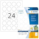 HERMA 5066 Universal Etiketten DIN A4 ablösbar (Ø 40 mm, 25 Blatt, Papier, matt, rund) selbstklebend, bedruckbar, abziehbare und wieder haftende Adressaufkleber, 600 Klebeetiketten, weiß