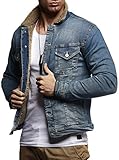 Leif Nelson Herren Jeansjacke Basic Stretch Jeans Jacke Fell Stehkragen Übergangsjacke Hoodie Freizeitjacke LN9610; Größe L, Dunkel B