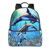 FONDSILVER Fondilver Ocean Unterwasser Koralle Delfine High School Rucksack Schultasche Student Book Bag Laptop Aypack für Jungen Mädchen Teenag