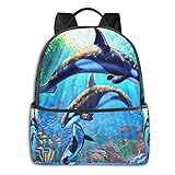 FONDSILVER Fondilver Ocean Unterwasser Koralle Delfine High School Rucksack Schultasche Student Book Bag Laptop Aypack für Jungen Mädchen Teenag