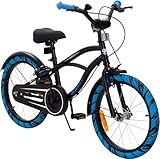 Actionbikes Kinderfahrrad Cruiser - 18 Zoll - Caliper-Bremse - Freilauf - Kettenschutz - Fahrradständer - Luftbereifung - Kinder Fahrrad - Kinderrad - Von 5-8 Jahren (Cruiser 18 Zoll Schwarz/Blau)