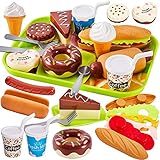 HERSITY Kinder Spielküche Zubehör, Lebensmittel Spielzeug mit Kuchen, Eiscreme und Hamburger Küchenspielzeug Rollenspiele Geschenk für Jungen Mädchen 3 4 5 J