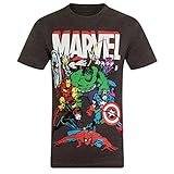 Marvel Comics - Jungen T-Shirt mit Charakteren wie Hulk, Iron Man & Thor - Offizielles Merchandise - Geschenk - Dunkelgrau mit Figuren - 7-8 J