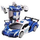 2 in 1 ferngesteuertes Auto, funkferngesteuertes Fahrzeugauto, Transform Robot RC Car mit Ein-Knopf-Verformung, 2,4 GHz 360 Grad rotierende Polizei-Spielzeugautos, Jungenspielzeug im Alter von 6-8