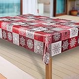 laro Wachstuch-Tischdecke Sterne Weihnachten Weihnachts-Motive PVC Wachstischdecke Eckig Meterware Wasserabweisend Abwischbar |20|, Muster:Schneeflocken rot/weiß, Größe:80x80