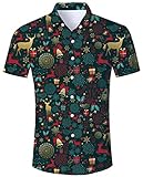 ALISISTER Weihnachtshemd Herren 3D Rentier Gedruckt Kurzarmhemd Lustig Button Down Xmas Hemd Festival Christmas Party Regular Slim Fit Shirts M