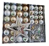 Weihnachtsbaumschmuck Set - 45 teilig in Champagnertönen (Weiß, Silber, Champagner etc.) - 36 Kugeln, Weihnachtsbumspitze, Dek