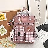 Gymy Damen-Rucksack, kariert, Reisetaschen, Rucksäcke, Schultaschen (Farbe: Rosa, Größe: Only-Bag)