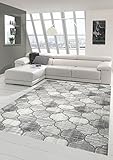 Designer und Moderner Teppich Marokkanisches Muster in Grau Beige Größe 120x170