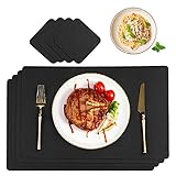 CHONLY Tischset Leder Schwarz Platzset PU Kunstleder 4er Sets Abwischbare wasserdichte Platzdeckchen Lederoptik 45x30cm und Glasuntersetzer Geschenke Kiste für Hause Küche Restaurant und H