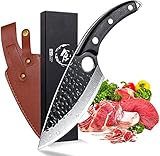 Ausbeinmesser Fleischerbeil Geschmiedete Kochmesser Hammer Textur Klinge Filetiermesser Metzgermesser Küchemesser Outdoor-Messer mit Lederscheide für Grill Ausflug mit Geschenkbox