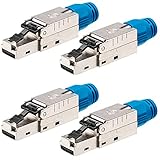 4X CAT. 8 RJ-45 Stecker auf Schneidklemme (LSA) vergoldete Kontakte LAN Crimpstecker Gigabit Connector für Patchkabel, Verlegekabel CAT8.1 CAT7 werkzeuglos DSL Internet Stecker STP Metallg