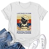 Proumy Damen T-Shirt mit Süßer Katze Aufdruck Sommer Casual Kurzarm Lose Oberteile Tops Vintage Lässig Oversize Rundhals Bluse Tee Shirt (Weiß -01,XL)