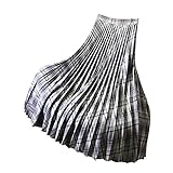 Lang Faltenröcke Damen Plaid Gestreiftes Elastische Taille Swing Rock Plisseerock 9 Blau L
