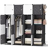 HOMIDEC Kleiderschrank, Tragbarer Regalsystem, 16 Würfel Schrank aus Kunststoff mit 3 Kleiderstange, Schlafzimmerschrank kleiderschrank Weiss für Schlafzimmer, 146 x 142 x 46