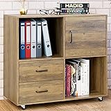 Aktenschrank Büroschrank auf Rollen Rollcontainer mit 2 Schubladen Druckerschrank Holz Mehrzweckschrank Sideboard Industriedesign Vintage Braun 75x39 x80