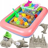 Kinetic Sand Set 3kg, kinetischer Magic Sand für sandkasten, Sandspiel, Beutel mit magischem Indoor-Spielsand,12 Förmchen und Schwimmbad für kreatives Indoor-Sandspiel, zaubersand, Beig