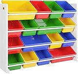 Kinderregal Spielzeugregal mit 16 Kunststoffboxen Kinderzimmerregal Spielzeugkiste Aufbewahrungsregal für Kinder Ordnungsregal mit Aufbewahrungsboxen Spielzeug-Organizer 105 x 23 x 80