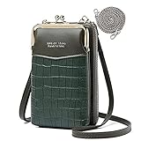 Handy Umhängetasche Geldbörse Leder Damen Handytasche mit Geldbeutel zum Umhängen Klein Schultertasche Crossbody Brieftasche Frau Phone Tasche für iPhone 12/12Pro/11/XR,Handy unter 6.5'' (Grün)