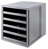 HAN Schubladenbox SCHRANK-SET KARMA – attraktives Design für Unterlagen bis DIN C4, BLAUER ENGEL zertifiziert, mit 5 offenen Schubladen, öko-grau, 14018-18