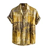Hawaii-Hemd mit Kontrast-Ärmeln, Umlegedruck, Splice für Herren, Knopf, Kurzkragen, Herrenhemden, Hemden, gelb, XL