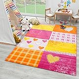 SANAT Teppich Kinderzimmer - Rosa/Orange Kinderteppich für Mädchen und Jungen Öko-Tex 100 Zertifiziert, Größe: 80x150