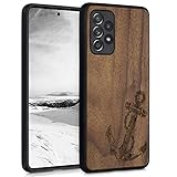 kwmobile Hülle kompatibel mit Samsung Galaxy A52 / A52 5G / A52s 5G - Handyhülle Holz TPU Cover - Anker Vintage Dunkelb