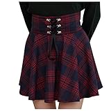 SUNNSEAN Damen Gitter Kilt-Rock Faltenröcke Minirock Hohe Taille Kurz Skirt Skater Rock Informell Mini Glocken Rock