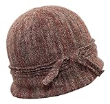 Glockenhut im Vintage-Stil aus melierter Lammwolle, dünne Slouch gerollte Krempe mit Schleife, wein, M