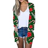 STOREYH Mode Weihnachten Druck Strickjacke Mäntel Damen Elegant Langarm Tasche Cardigan Jacken Frauen Freizeit Rüsche Slim Fit Strickjacken Jacket Dünner Outwear Winddichte Parka Jack