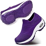 STQ Damen Slip On Outdoor Walking Schuhe Air Leichte Mesh Sneakers Turnschuhe Sportschuhe Freizeitschuhe Laufschuhe Bequem Sneakers(All Violett39)