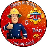 Tortenaufleger Fototorte Tortenbild Kindergeburtstag Feuerwehrmann SAM FS01 (Zuckerpapier) Rund 20 cm Ø