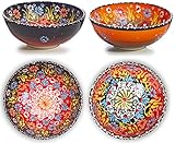 Keramische Suppenschalen 2er Set - Schalen für Frühstücksflocken, Reis, Suppe, Brei, Salat, Nudeln, Dessert, Smoothie - Bunte Marokkanisch Spanisch Türkisch Osmanische Mandala - 15 cm S