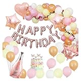 DMYONGLIAN Ballon 65 Teile/Satz Alles Gute zum Geburtstag Dekoration Mädchen Rose Gold Rosa Weiß Ballon Girlande mit Blume Geburtstagsfeierbedarf Haus Dekoration (Color : 1)